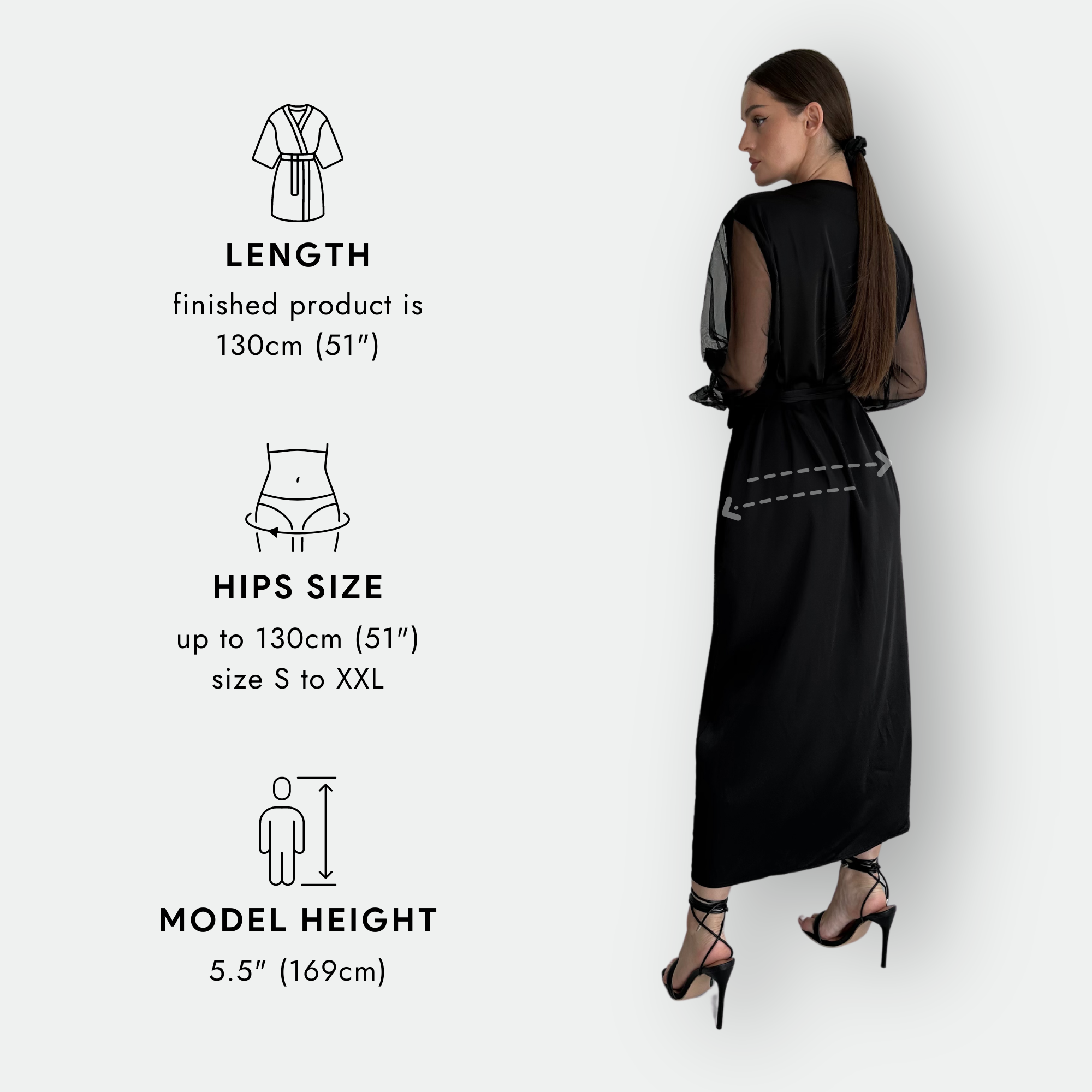 Jasmine Satin Long Robe With Mesh Sleeves-2