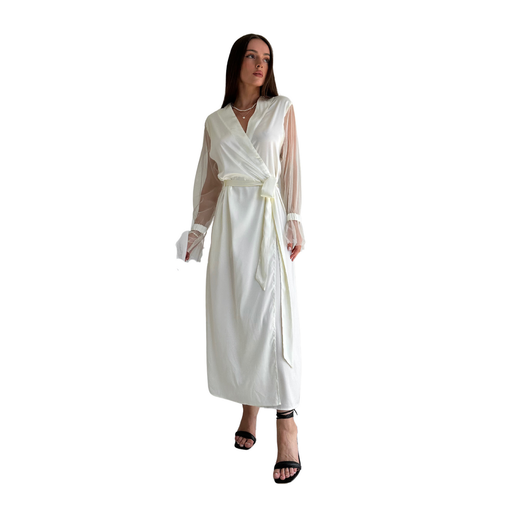 Jasmine Satin Long Robe With Mesh Sleeves-5